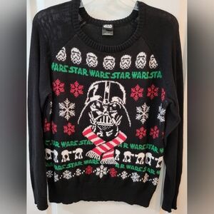 Star Wars Women's L Ugly Christmas Sweater Darth Vader AT-AT - EUC